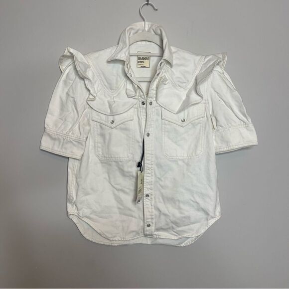 Zadig & Voltaire Toky Ruffle Denim Shirt Flawed, size XS - Picture 9 of 14